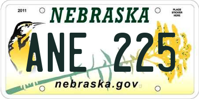 NE license plate ANE225