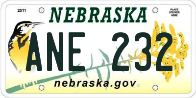 NE license plate ANE232