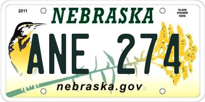NE license plate ANE274