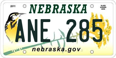 NE license plate ANE285