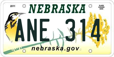 NE license plate ANE314