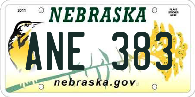 NE license plate ANE383