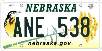 NE license plate ANE538