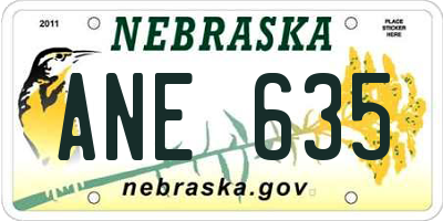 NE license plate ANE635