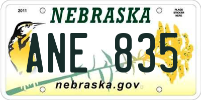 NE license plate ANE835