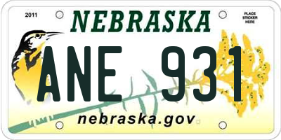 NE license plate ANE931