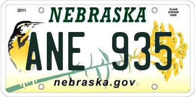 NE license plate ANE935