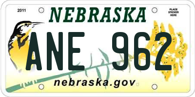 NE license plate ANE962