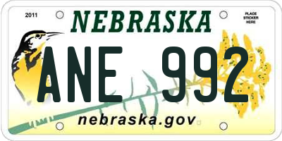 NE license plate ANE992