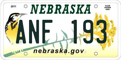 NE license plate ANF193