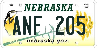 NE license plate ANF205