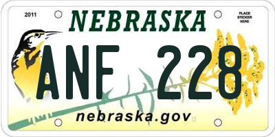NE license plate ANF228