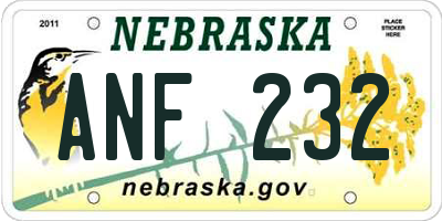 NE license plate ANF232