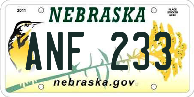 NE license plate ANF233