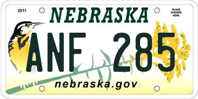 NE license plate ANF285