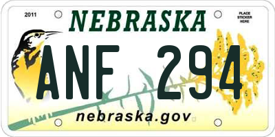 NE license plate ANF294