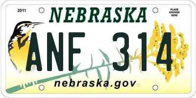 NE license plate ANF314