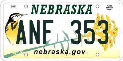 NE license plate ANF353