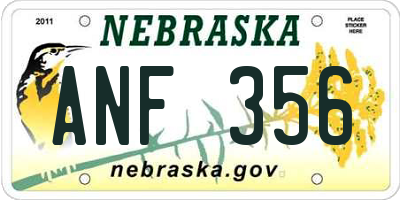 NE license plate ANF356