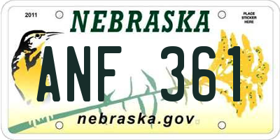 NE license plate ANF361