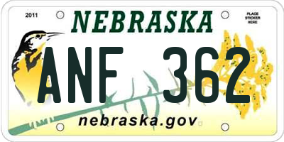 NE license plate ANF362
