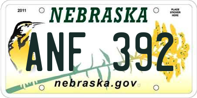 NE license plate ANF392