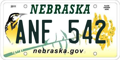NE license plate ANF542