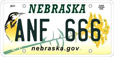 NE license plate ANF666