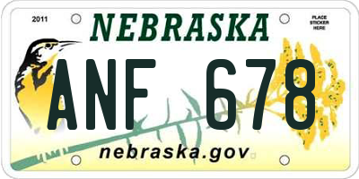 NE license plate ANF678
