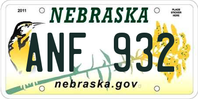 NE license plate ANF932