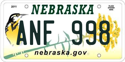 NE license plate ANF998