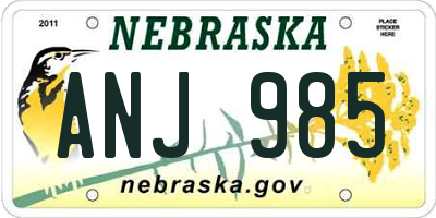 NE license plate ANJ985