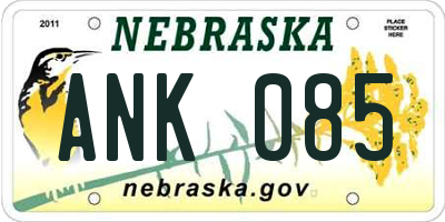 NE license plate ANK085