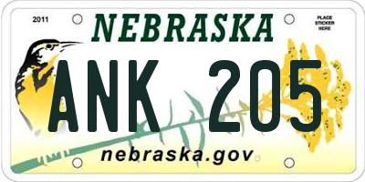 NE license plate ANK205