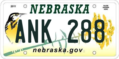 NE license plate ANK288