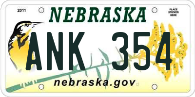 NE license plate ANK354
