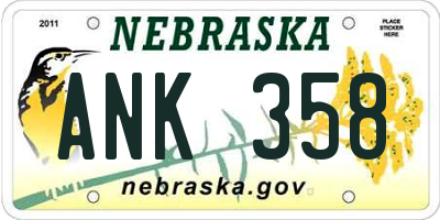 NE license plate ANK358