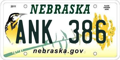 NE license plate ANK386