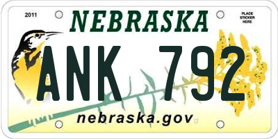 NE license plate ANK792