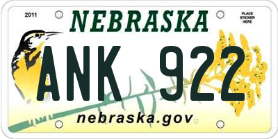 NE license plate ANK922