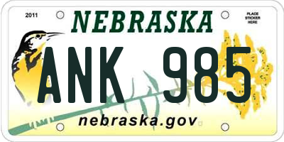 NE license plate ANK985