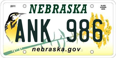 NE license plate ANK986