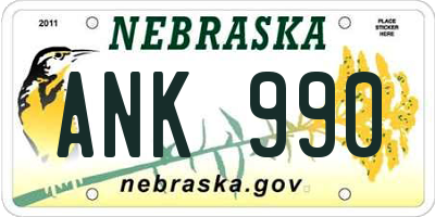 NE license plate ANK990