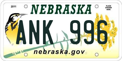 NE license plate ANK996