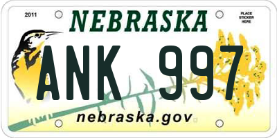 NE license plate ANK997
