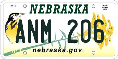 NE license plate ANM206