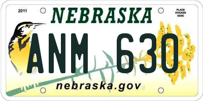 NE license plate ANM630