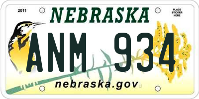 NE license plate ANM934