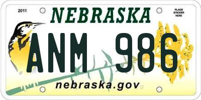 NE license plate ANM986