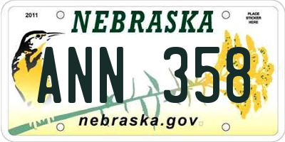 NE license plate ANN358